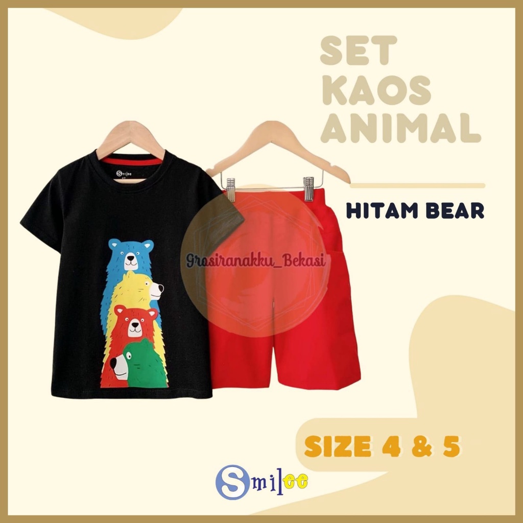 Setelan Anak Cowo Hitam Bear Size 4&amp;5tahun Murah