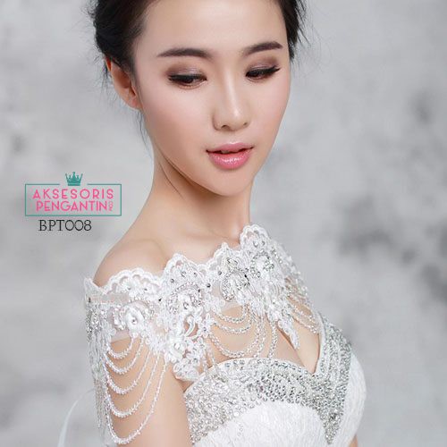 [TOKO TERPERCAYA] BOLERO PENGANTIN CRYSTAL AKSESORIS PESTA MUTIARA PUTIH BPT008