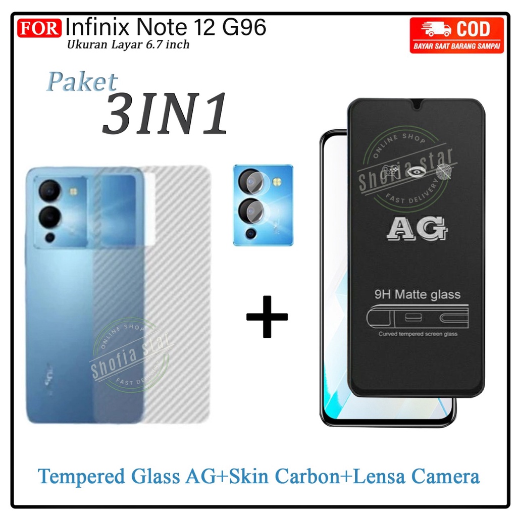 PROMO 3IN1 TEMPERED GLASS MATTE INFINIX NOTE 12 G96 NOTE 12 VIP NOTE 12 TG LAYAR ANTI GLARE KACA FULL COVER