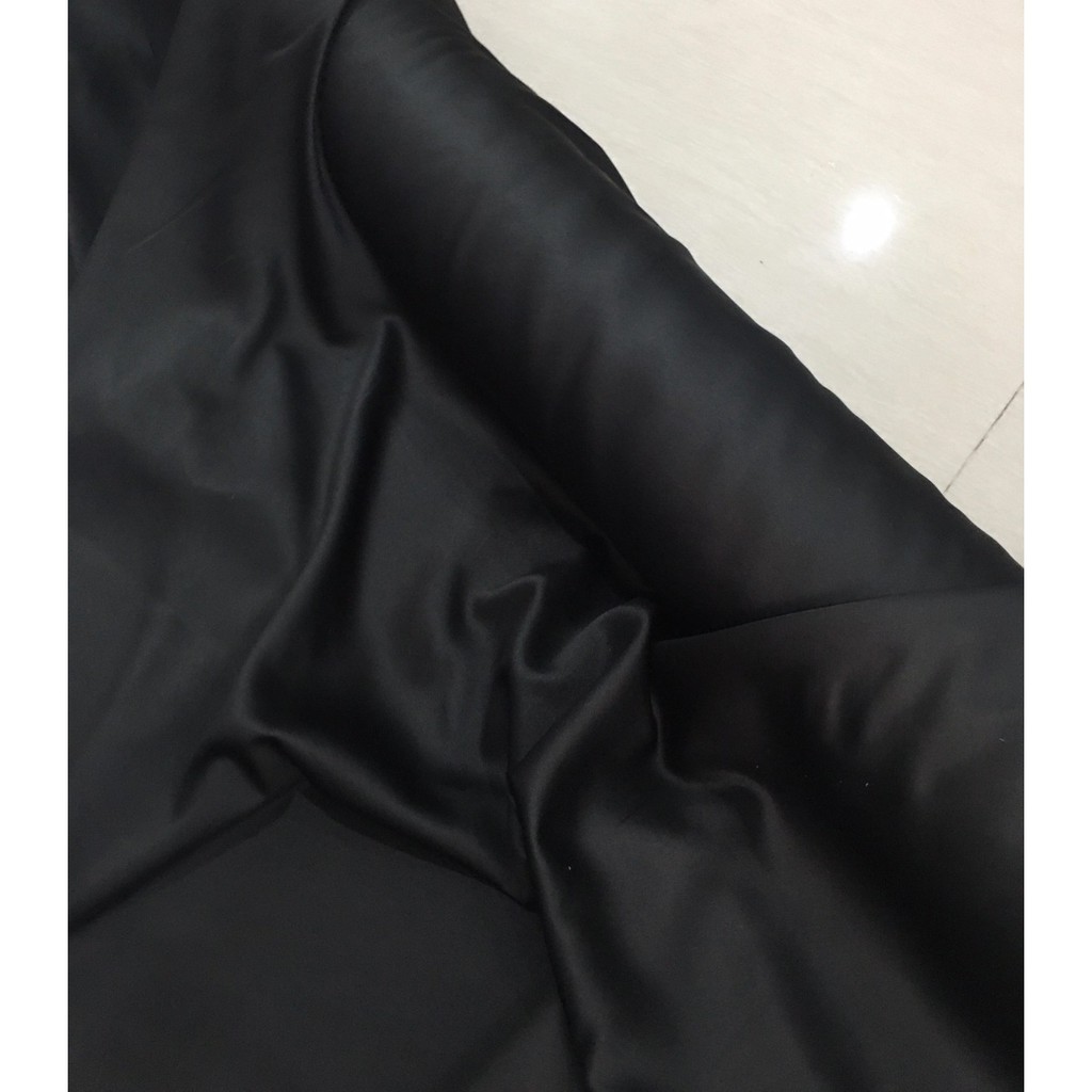 Kain Bahan Satin Saten Silk Velvet Premium Polosan Meteran Furing Warna Hitam Black