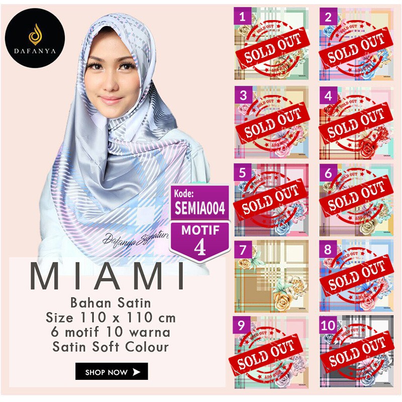 SEMIA004 - Jilbab Segiempat Miami Satin Motif 4 By Dafanya Original Premium Hijab Kerudung