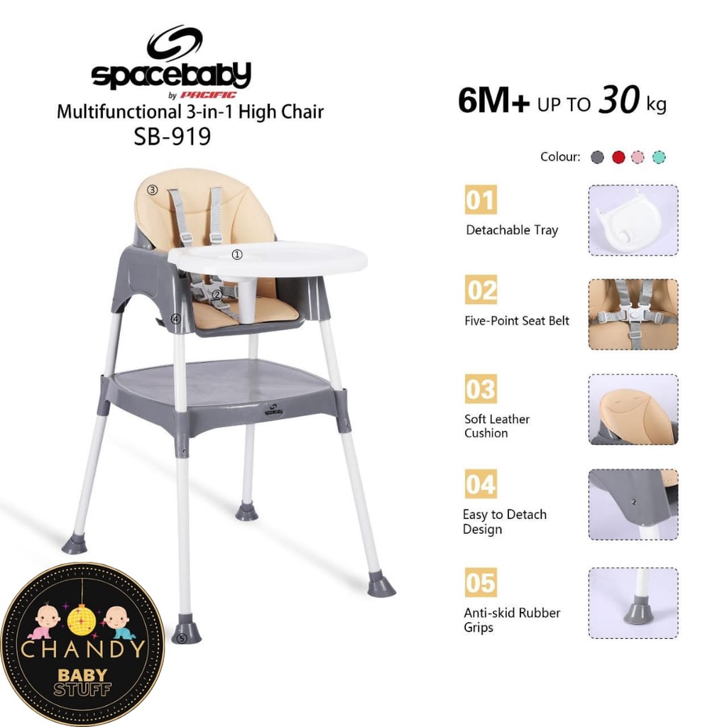 MEJA KURSI MAKAN ANAK MULTIFUNCTIONAL 3IN1 HIGH CHAIR, BOOSTER SEAT &amp; TABLE SPACE BABY SB 919