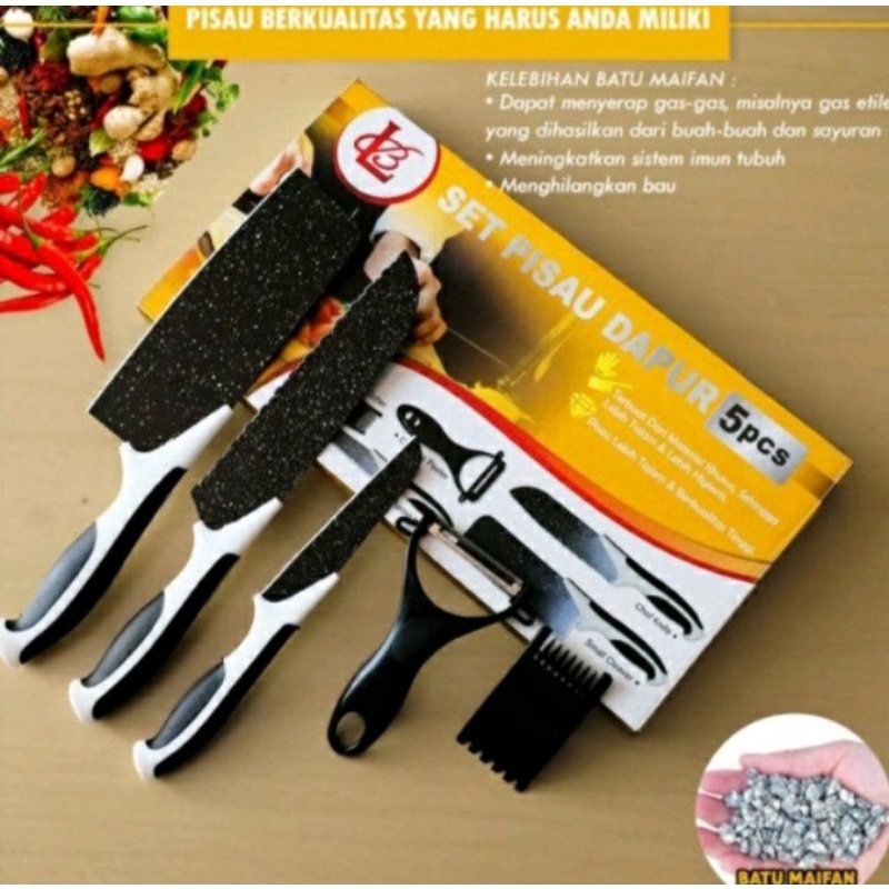 Set Pisau Dapur isi 5pcs Hitam / Pisau Set 5pcs J13