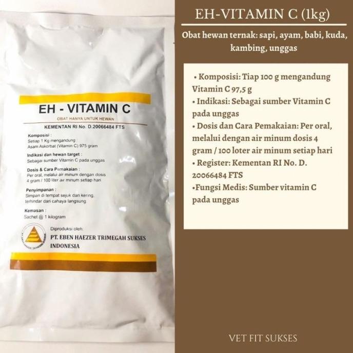 Eh-Vitamin C 1Kg - Obat Hewan Ternak Sapi Ayam Babi Kambing Unggas
