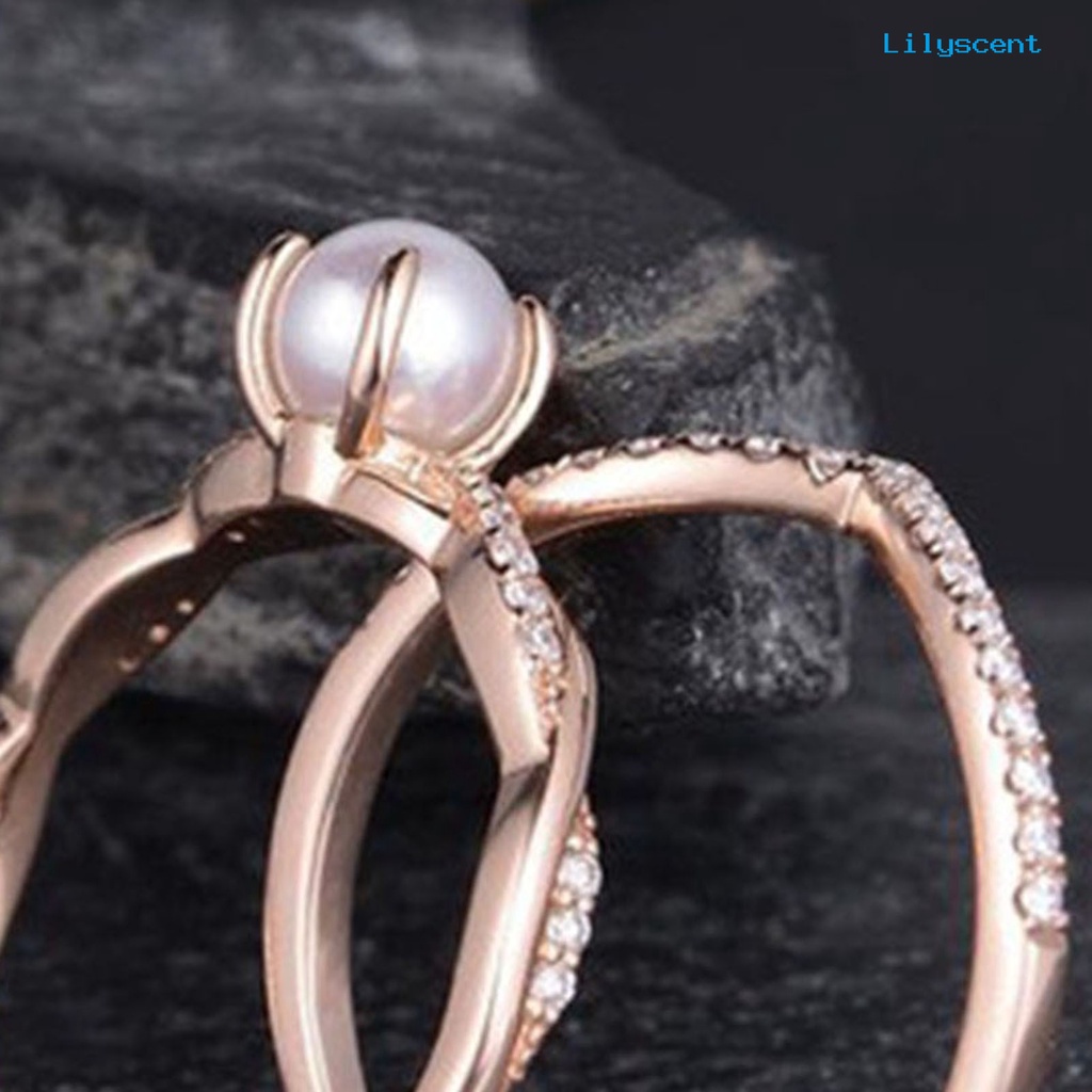 2pcs Cincin Jari Bentuk Twisted Aksen Mutiara Tiruan Untuk Wanita