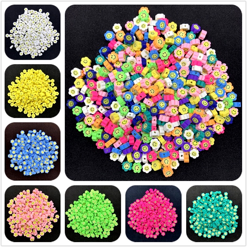 30Pcs/lot 10mm warna-warni polimer tanah liat bunga matahari smiley beads