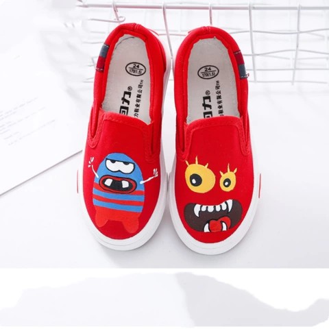 DINDA SEPATU WANITA SLIP ON MINION DOODLE SEPATU ANAK-ANAK - MERAH HITAM PUTIH DAN PINK