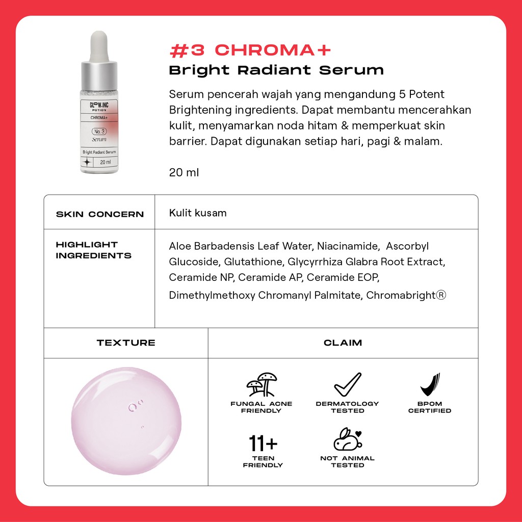 GLOWINC POTION CHROMA+ Bright Radiant Cleanser Toner Serum Moisturizer - Mencerahkan Kulit