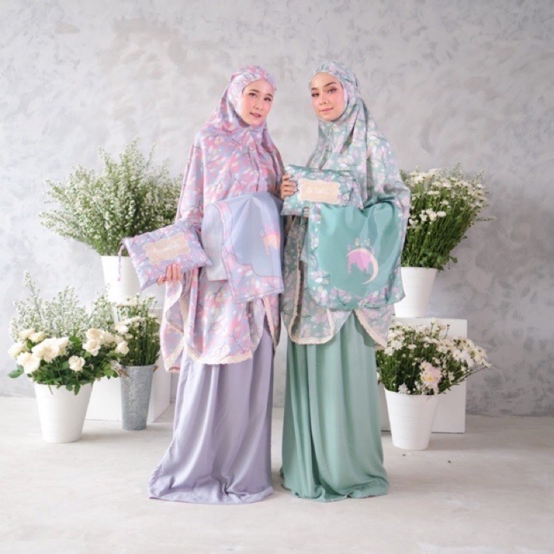 FULL SET SAJADAH ALINA ORCHID &amp; DAISY MUKENA FAHIJABLOVE | Mukena rayon traveling | MUKENA FAHIJAB