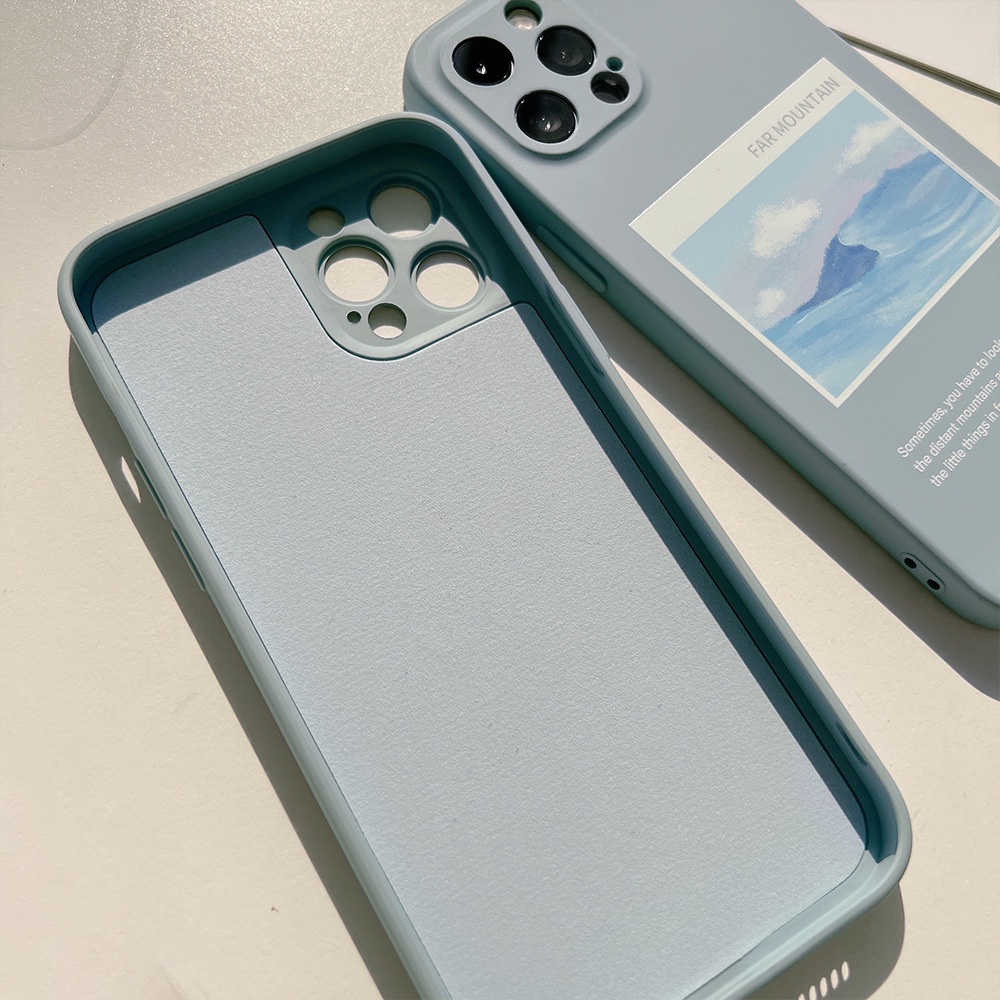 Soft Case Silikon Motif Lukisan Cat Minyak Gunung Sierra Biru Untuk Iphone 7 8 PLUS X XR XS 11 12 13 MINI PRO MAX SE 2020