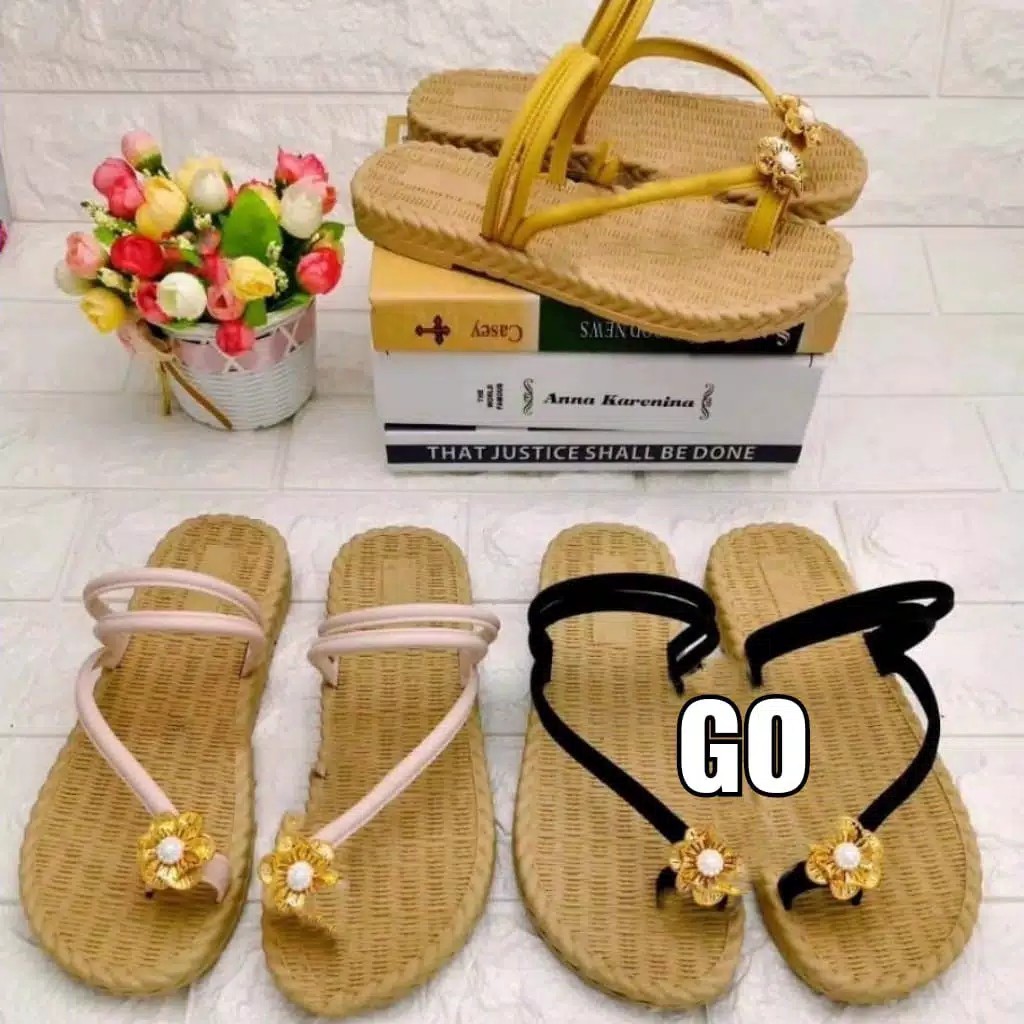 sogo Import JEMPOL PERMATA ROTAN Sepatu Sandal Wanita Teplek Sepatu Sandal Cewek Flat Jelly