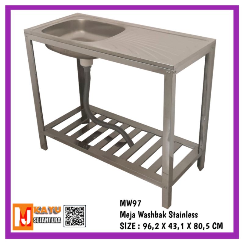 MEJA WASHBAK CUCI PIRING TANGAN PORTABLE STAINLESS STEEL MW97  KNOK DOWN DAPUR