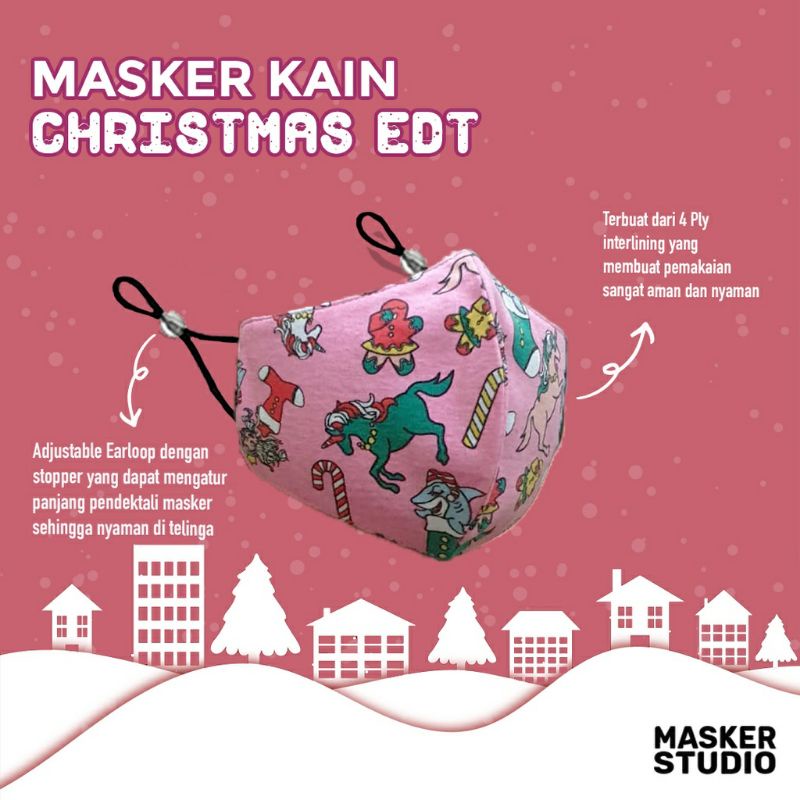 Masker Kain Christmas Natal Edition w/ Adjustable Earloop (4Ply/4 lapis) by Masker Studio