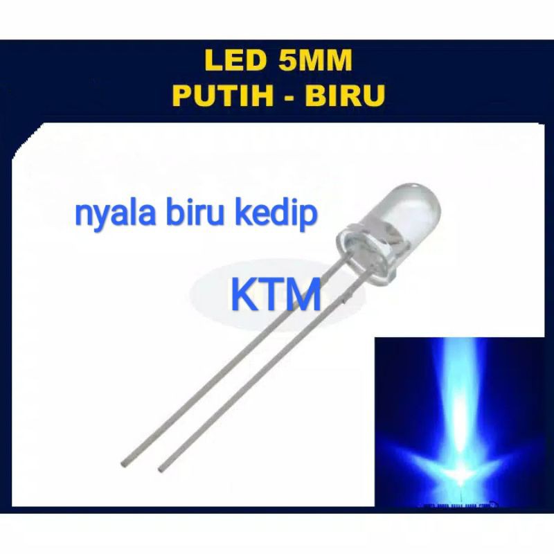 lampu LED bening 5mm biru kedip(100pc)