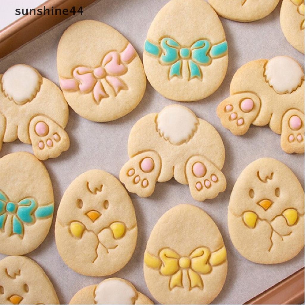 Sunshine 3pcs Cetakan Cutter Fondant / Icing / Biskuit / Telur Paskah Bentuk Kelinci / Ayam