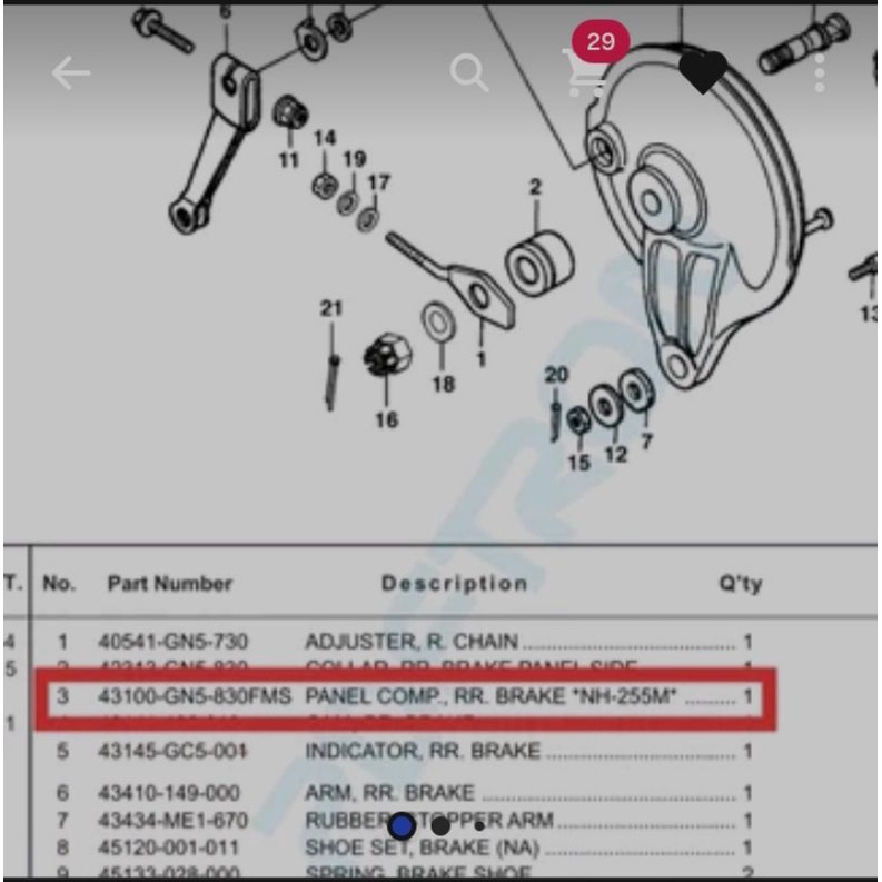 panel tutup tromol belakang Honda win grand Supra100 supra x 100 ori original asli warna silver 4310