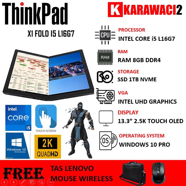 Jual PROMO TERBARU LENOVO THINKPAD X1 FOLD I5 L16G7 RAM 8GB 1TB SSD 13.