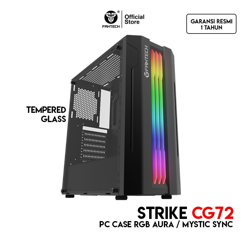 Fantech STRIKE CG72 Tempered Glass Casing Komputer PC Gaming Case RGB