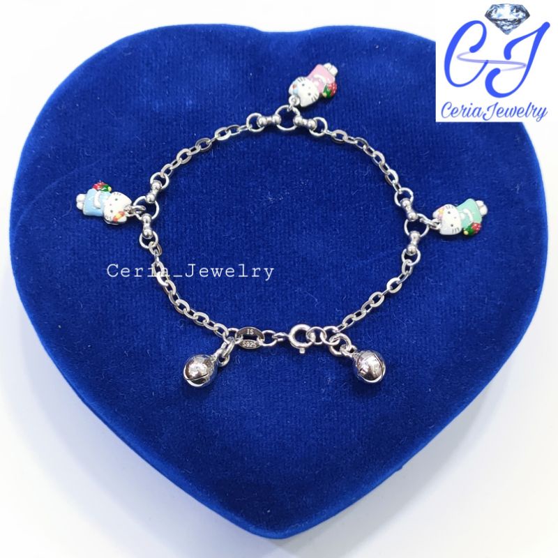Gelang Anak Rantai Hellokitty Perak Asli Silver 925 Lapis Emas Pitih _ Perhiasan Perak Anak