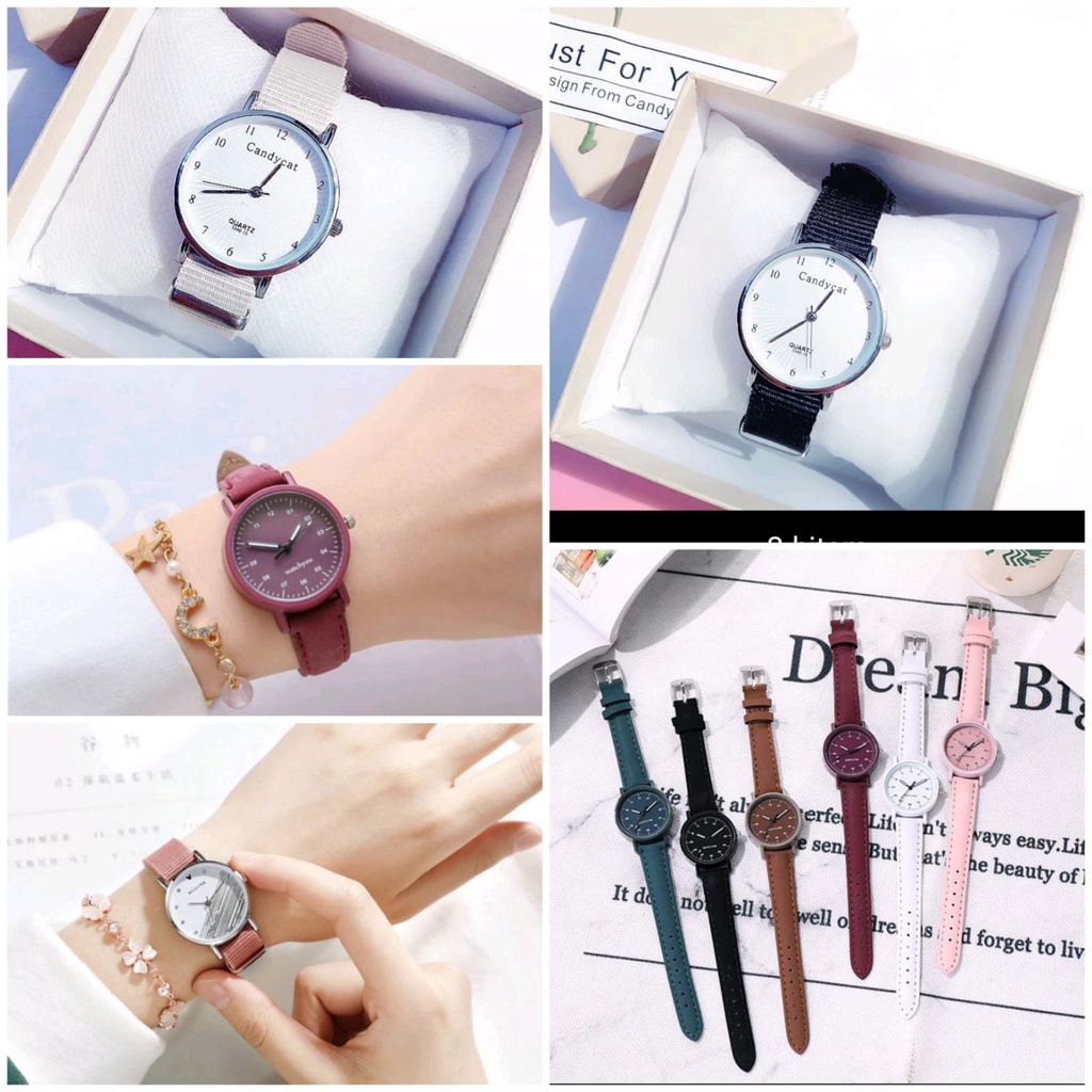 TERBARU JAM TANGAN WANITA Korea Kulit DAN CANDY CAT NYLON