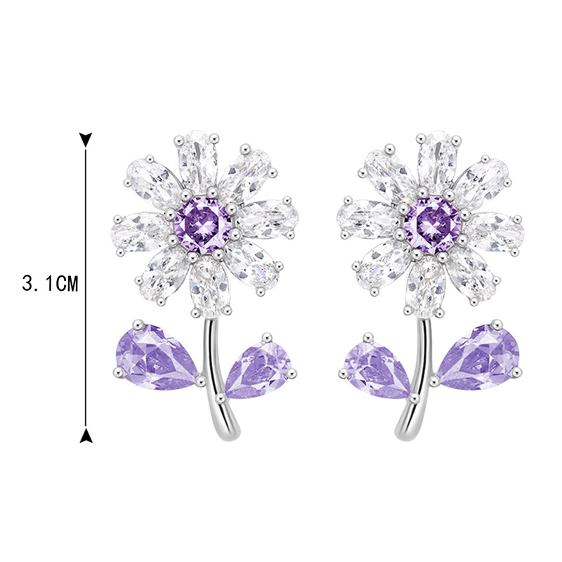 Exquisite Small Daisy Earring Sunflower Stud Earrings For Women Wedding Engagement Jewelry White Crystal Fashion Accessories