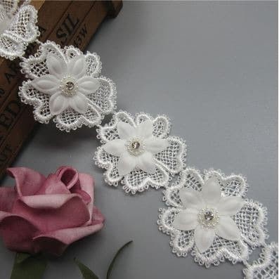 Lace Patch - White Flower Beading #27 (6pcs)