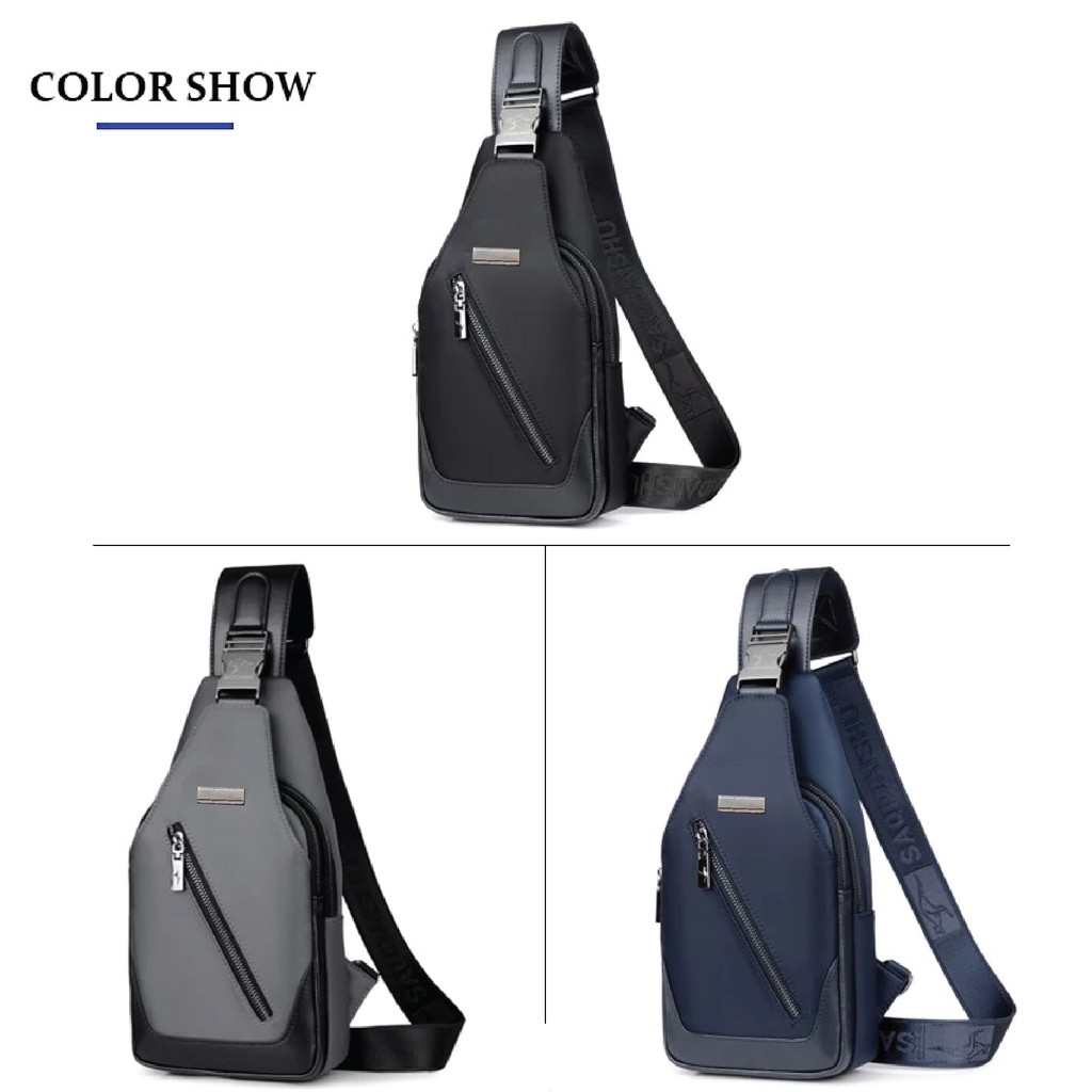 Tas Selempang Pria Murah Anti Air - LK Bag Hitam Navy dan Abu bonus Dompet + Jam Tangan LED/Headset