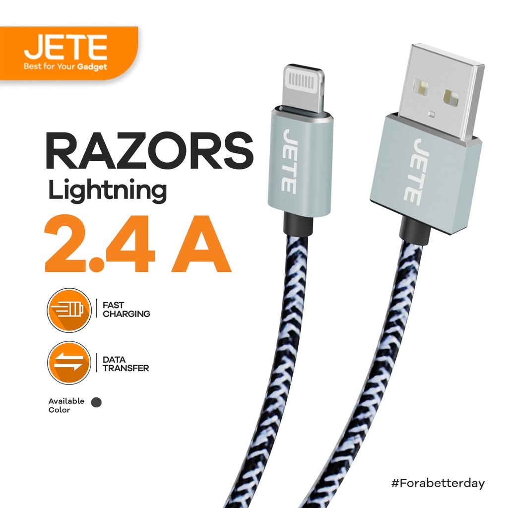 Kabel USB Iphone Lightning  Fast Charging JETE Razors - Garansi Resmi 2 Tahun