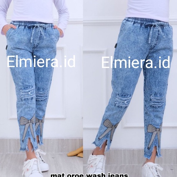 Celana Jeans Anak Perempuan Motif Pita 7-15 Tahun // Celana Anak Perempuan Variasi Bordir // Celana Jeans Anak Permpuan