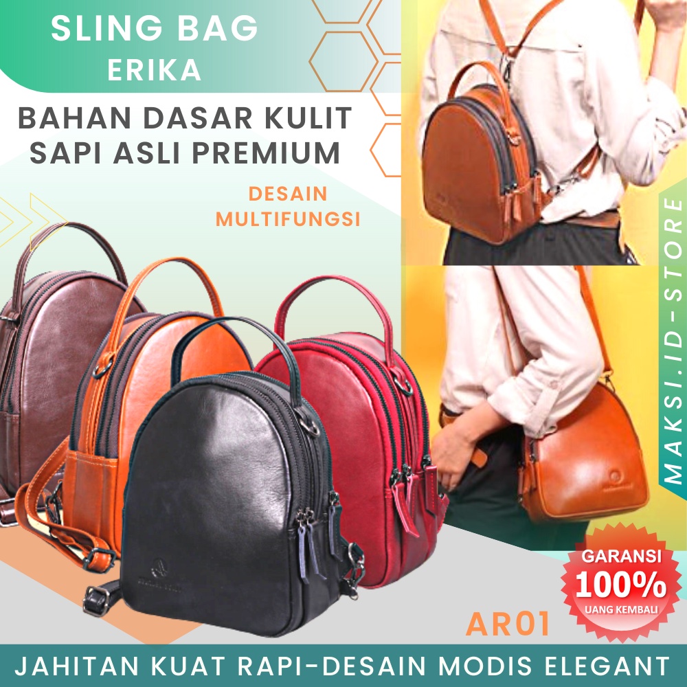 Tas Ransel Kulit Wanita Asli Original Multifungsi Tas Selempang Kulit Wanita AR01 ERICA BAG PACK STYLISH ALICE LEATHER BAHAN KULIT SAPI ASLI KUALITAS TERJAMIN MEMUASKAN