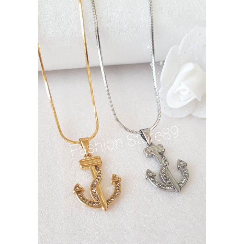 kalung Jangkar fashion titanium gold white impor perhiasan impor Anti karat anti air tahan selamanya