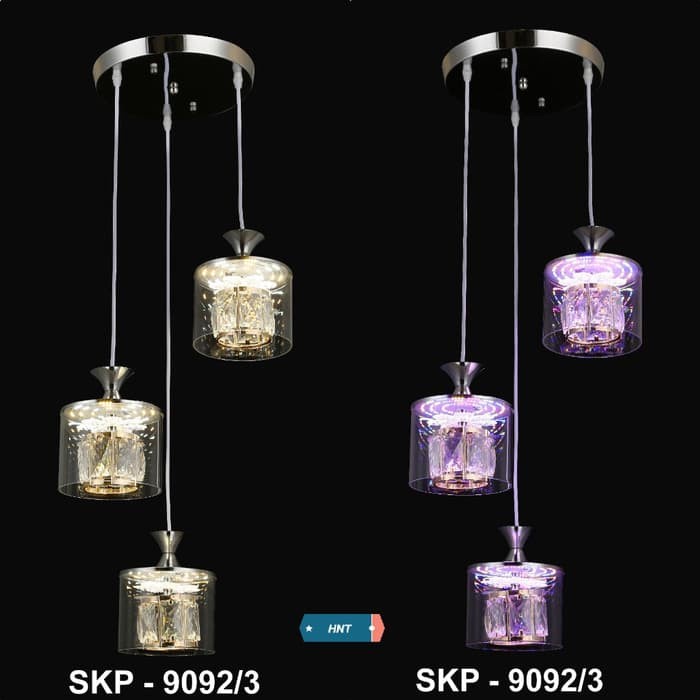LAMPU GANTUNG HIAS CRISTAL 3 SUSUN LED WARNA WARNI
