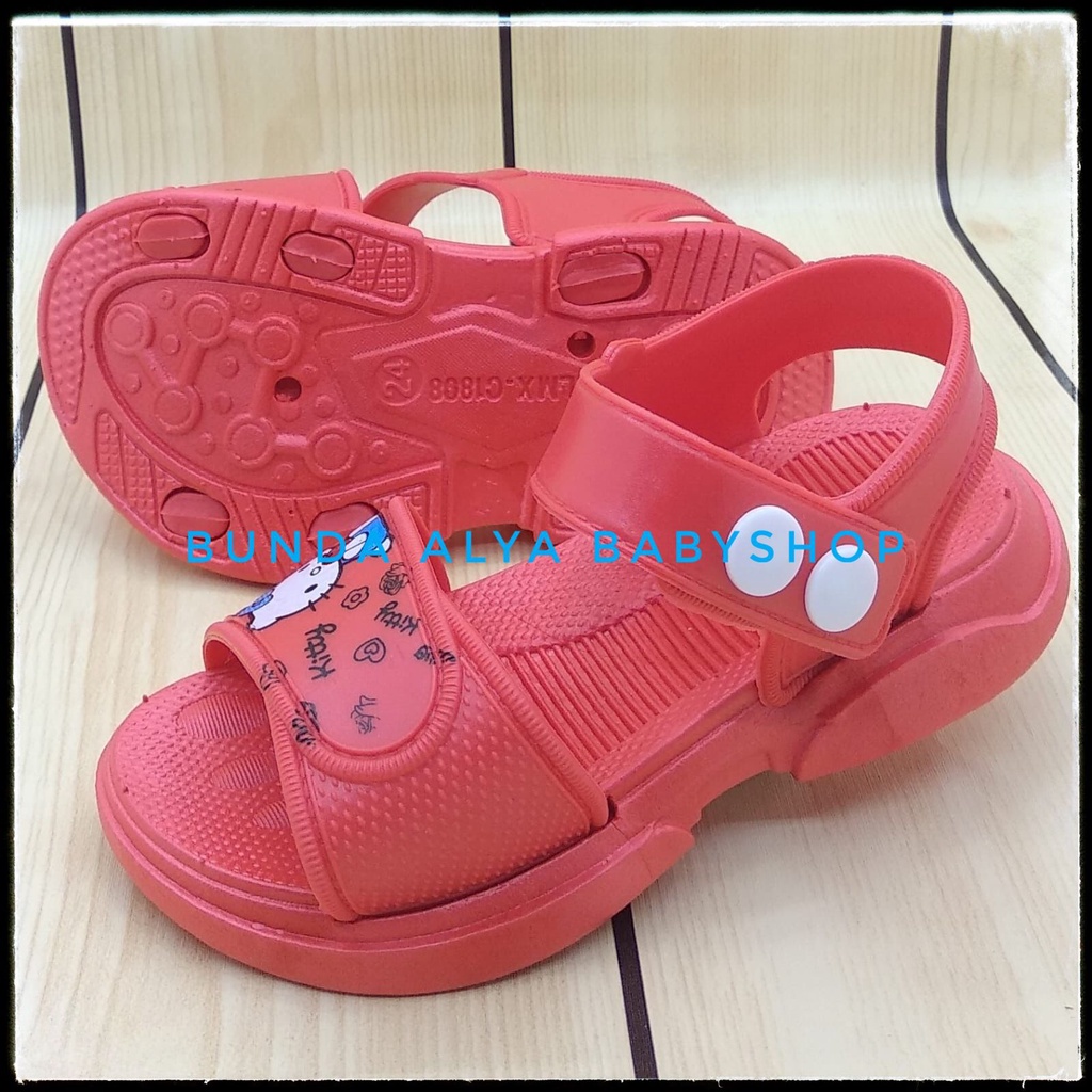 Sendal Anak Perempuan Usia 6 Bulan 1 2 3 4 Tahun Karet Elastis Empuk - Sepatu Sandal Anak Cewek Tali Karet Anti Licin MERAH Size 18 - 29