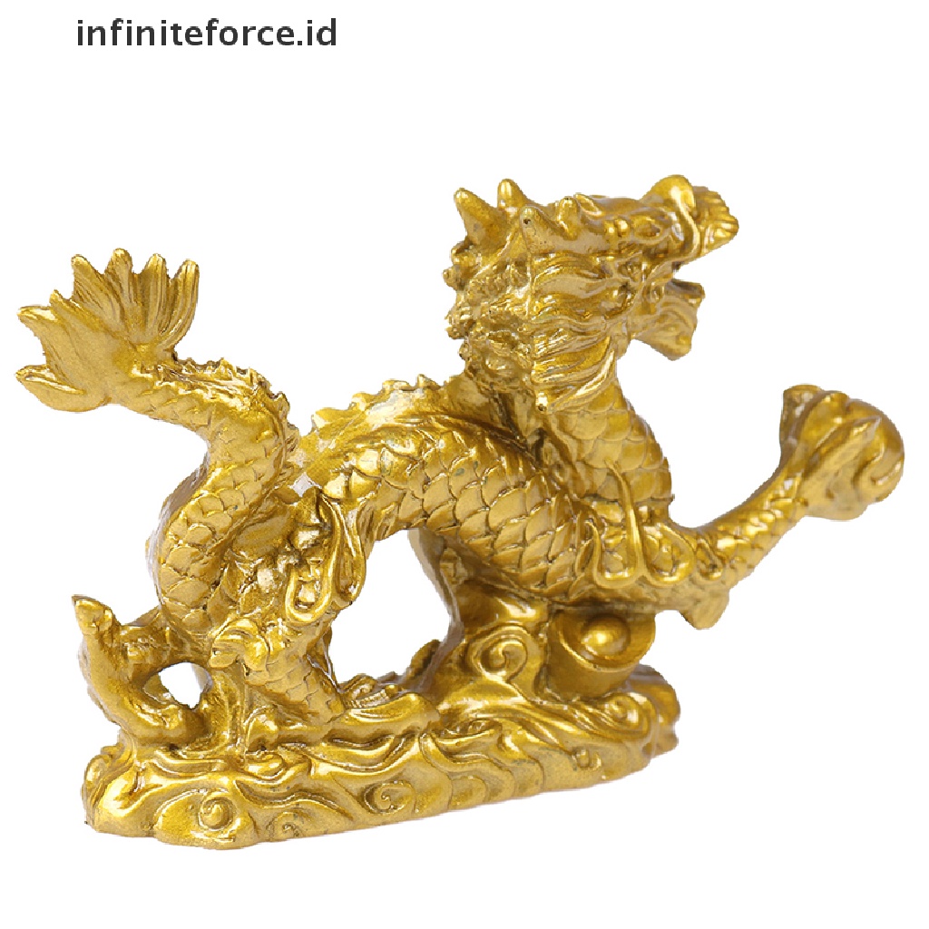 (Infiniteforce.Id) Patung Naga Zodiak Cina Warna Emas Untuk Dekorasi Rumah