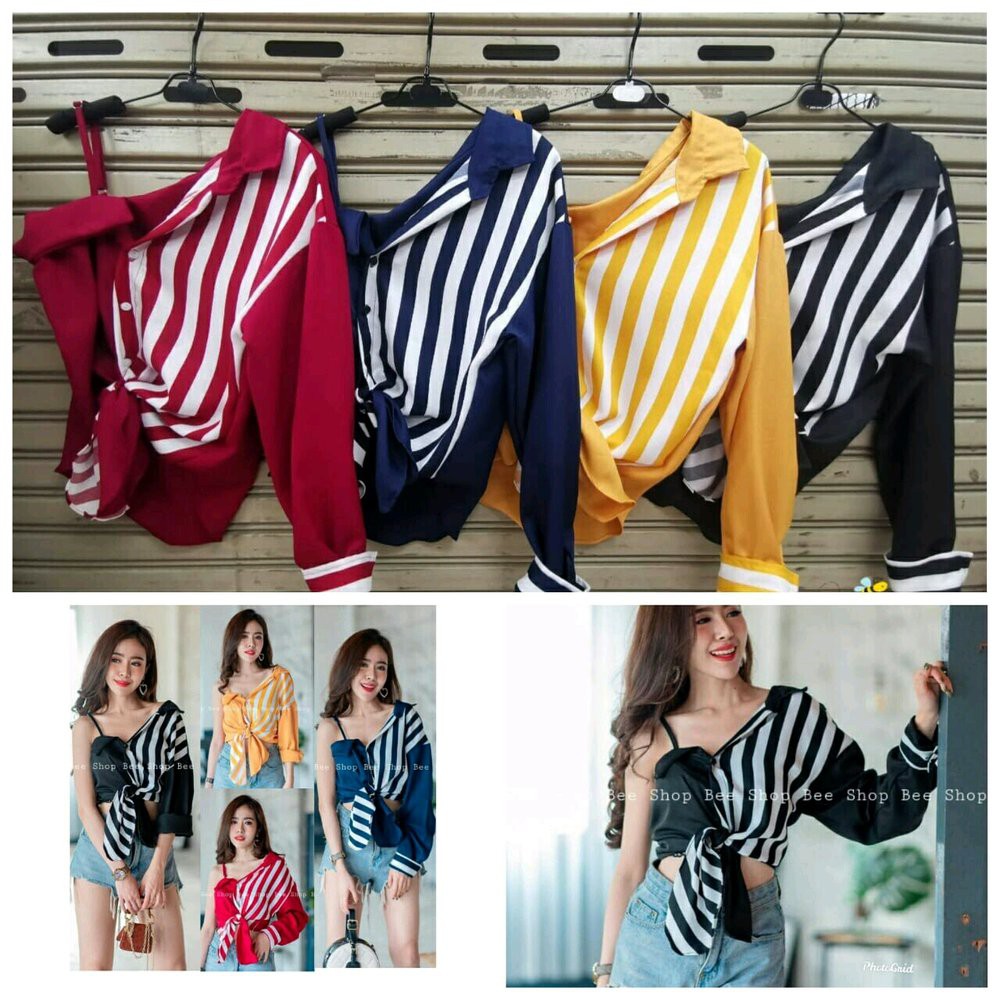 SEXY BLOUSE SALUR IKAT BAJU ATASAN WANITA SEXI BLUS CEWEK STRIPE GARIS DENEICOLLECTION