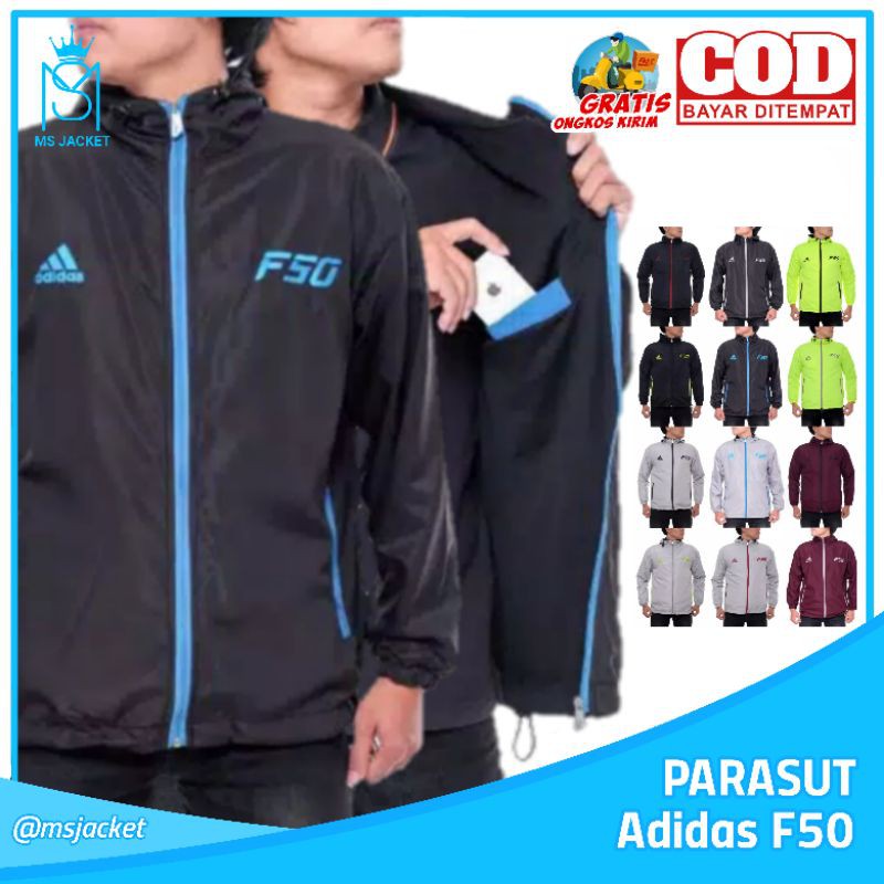 Jaket Parasut Adidas F50 Hitam Turkis, Jaket Tracker Pria Wanita Jaket Playmaker Waterproof Tracktop