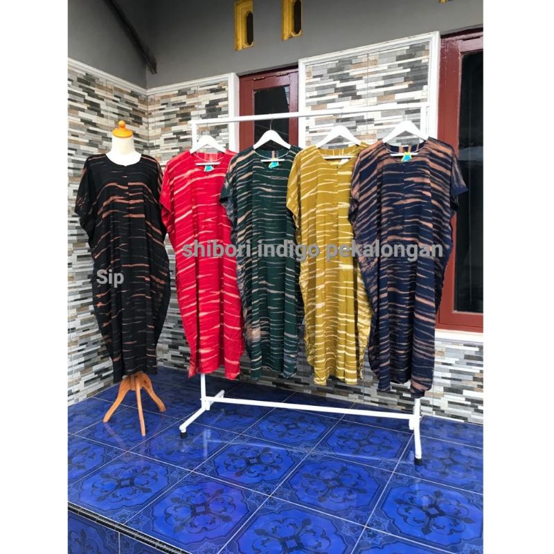KHUSUS GROSIR Daster Shibori Indigo Stripes Arasi Abstract Motif Garis Abstrak Tie Dye Ld 130cm