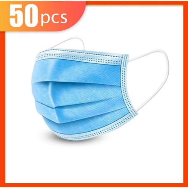 Masker 3 ply earloop Disposable face mask @50 pcs