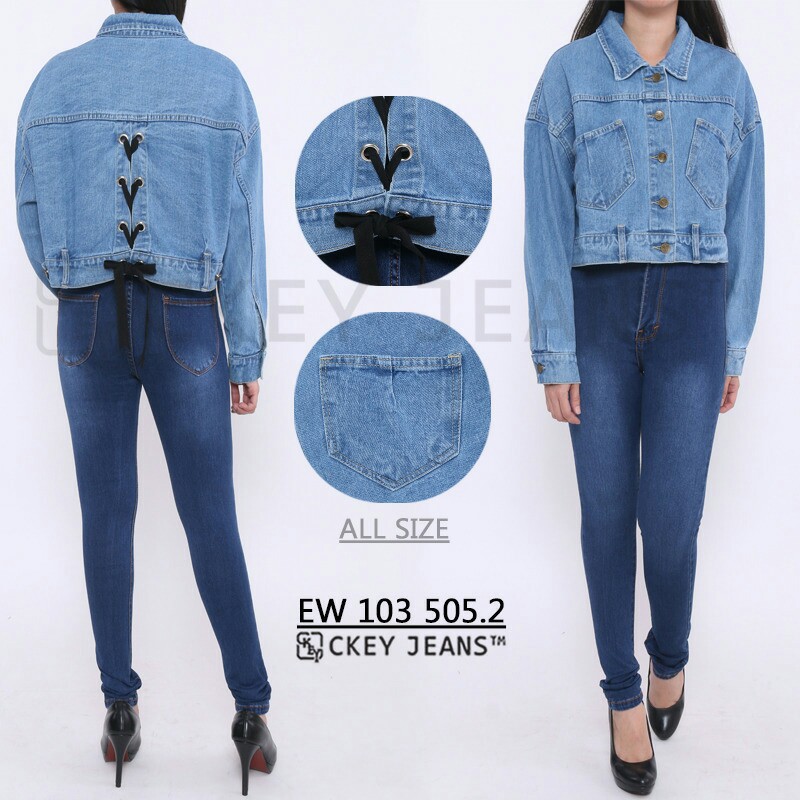 Ori 2 Warna Jaket Jeans Denim Crop Wanita High Quality Jeans EW 103 505