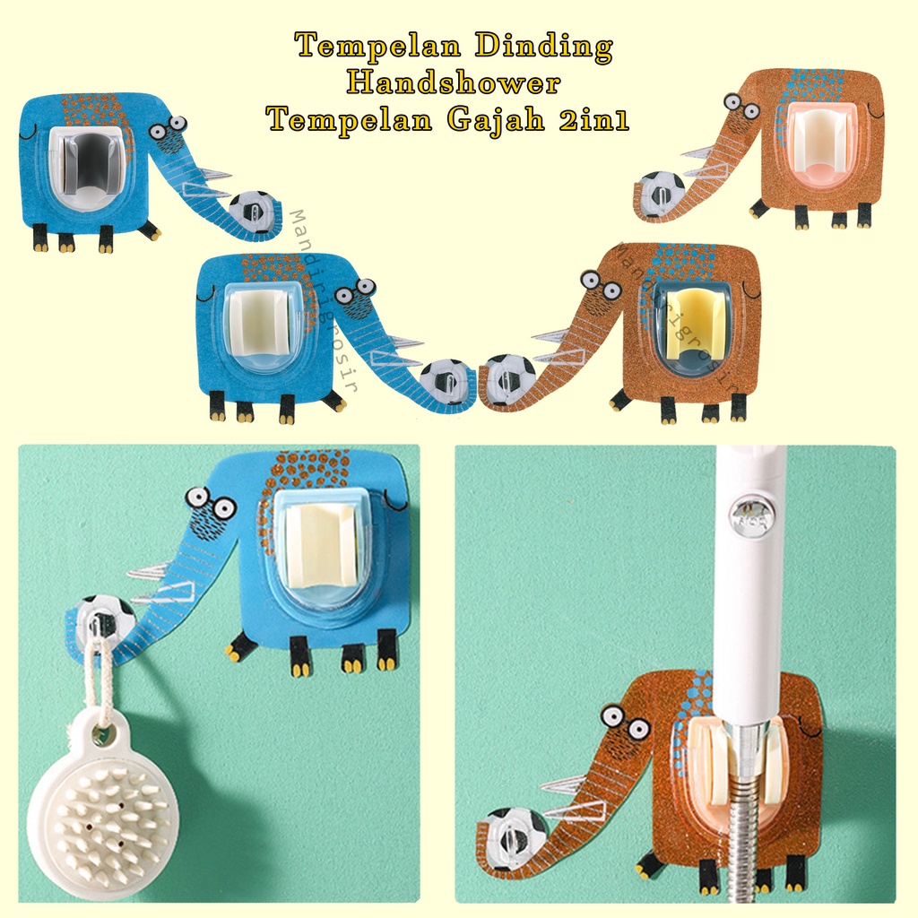 Gantungan Handshower*Tempelan Dinding*Hook Gantungan*Tempel Gajah*2in1