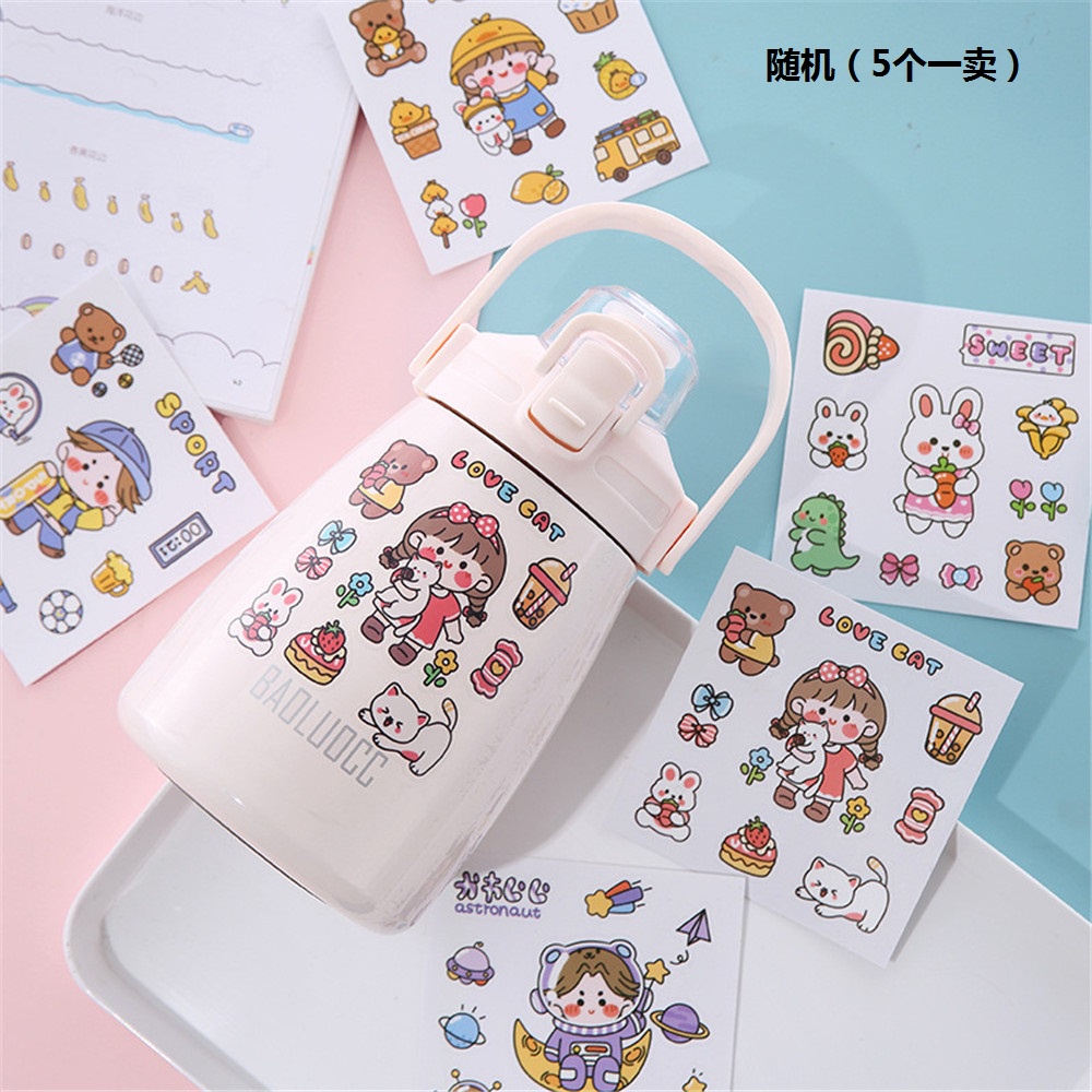 5pcs / set Stiker Motif Kartun Kelinci / Beruang Lucu Untuk Dekorasi Buku Catatan / Diary DIY