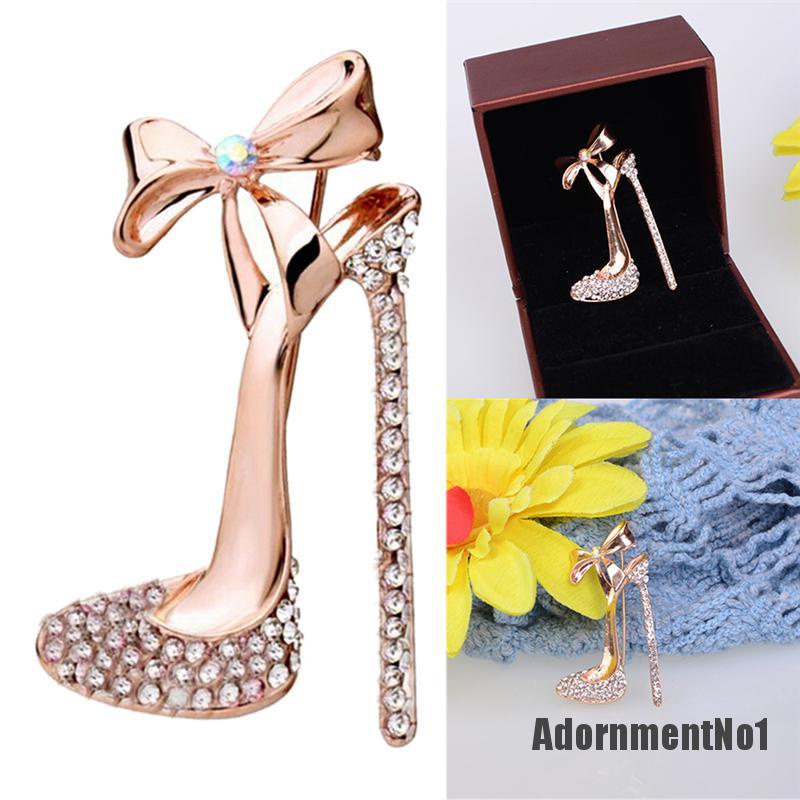 (Adornmentno1) Bros Pin Sepatu High Heels Hias Kristal Berlian Imitasi Aksesoris Dress / Scarf Wanita