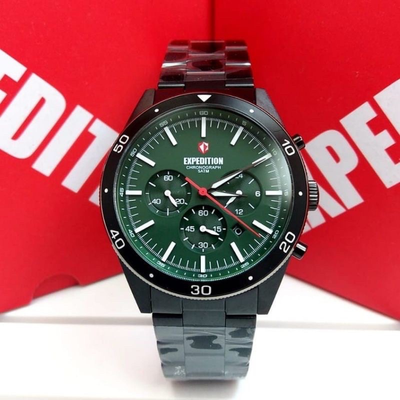 Expedition EXP 6791 MCB E6791 Jam Tangan Pria Black Green Original