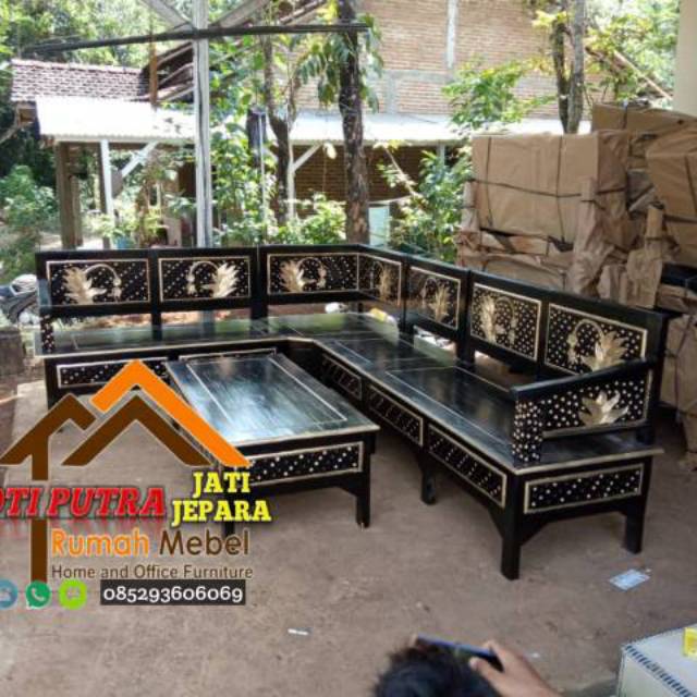 Kursi tamu minimalis model sudut motif bunga murah bonus bantal peluk