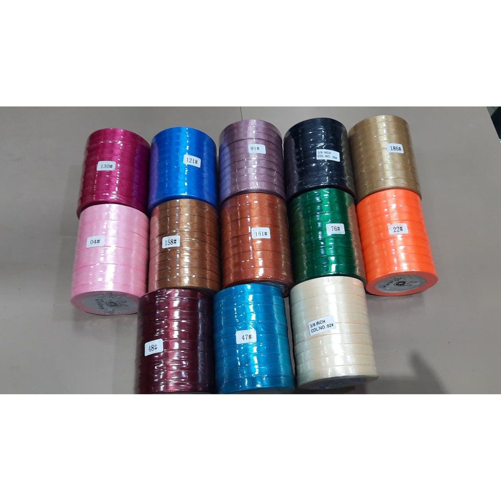 

Pita Ribbon Satin Taiwan Lebar 3/8 inch - (1 cm) per pack isi 10 roll