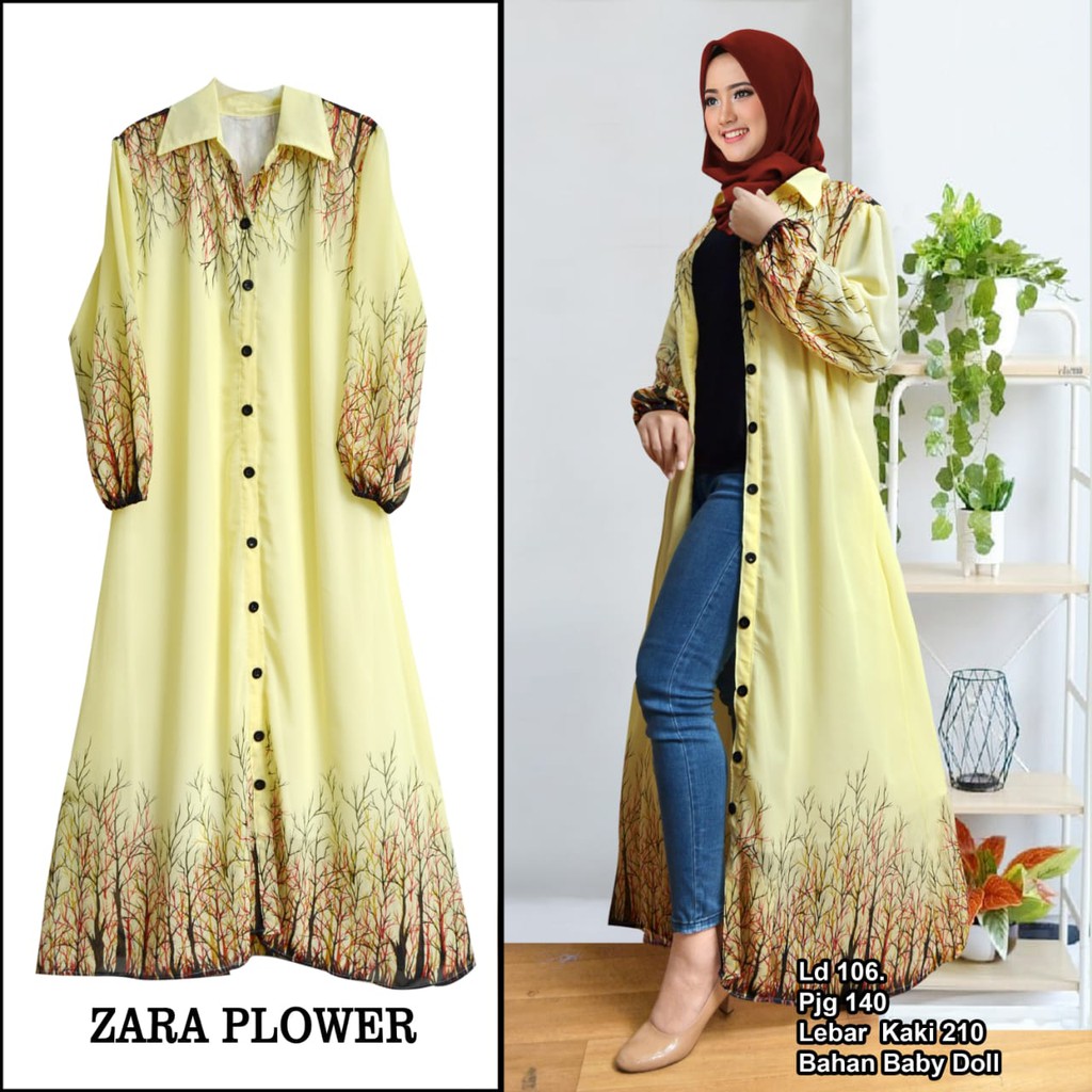 Arnis Zara Flower 5 Outer Luaran Panjang Cardigan Bahan Ceruty Busui Motif Bunga Gamis / COD