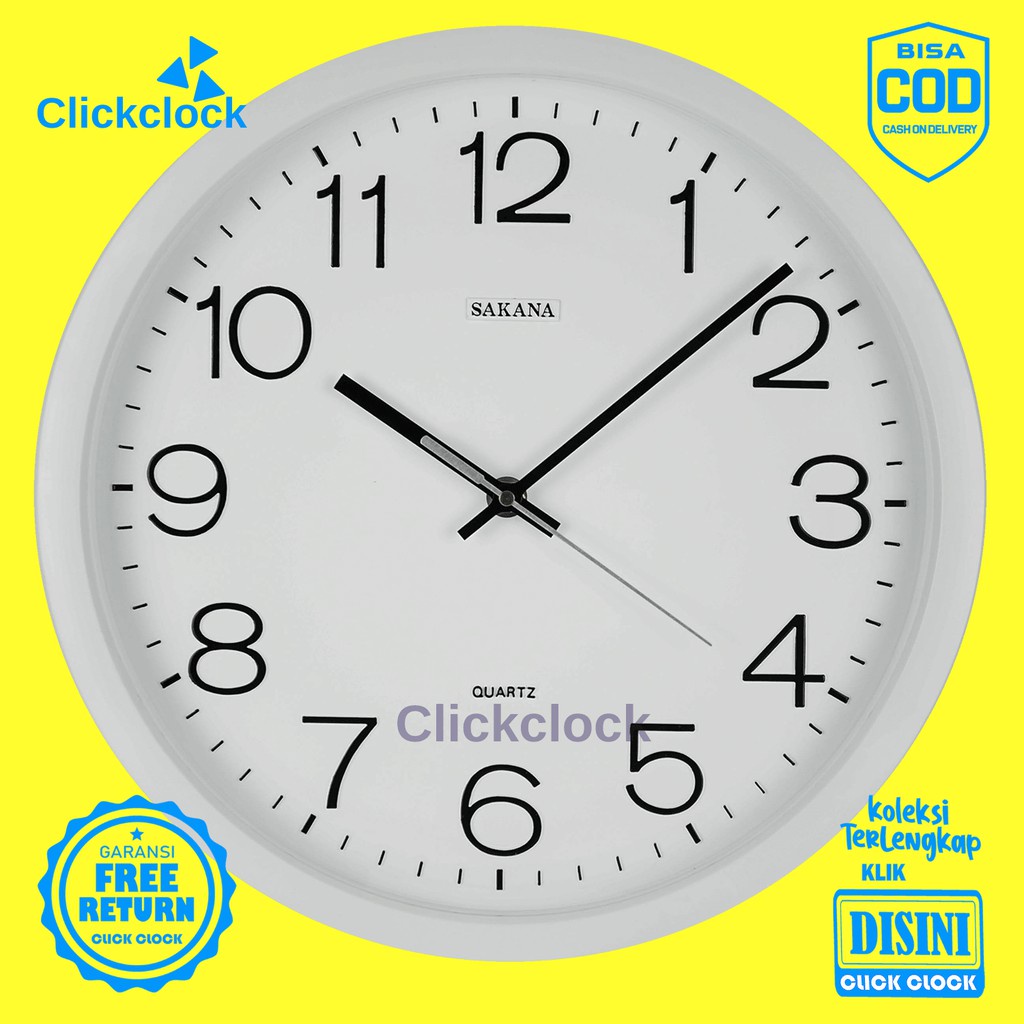 Jam Dinding Quartz Minimalis Putih Sakana 079 Besar Hiasan Kamar Unik