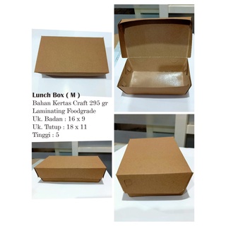 Paper Lunch Box Kraft Coklat Laminasi Size M / 18 X 11 X 5 cm ( Minimal Order 10 biji ) Rp590
