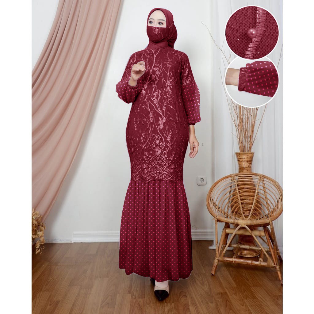 GAMIS TILE MUTIARA FREE MASKER/DRESS MERISKA BROKAT MUTIARA PROMO DISKON REAL PICT GOOD QUALITY