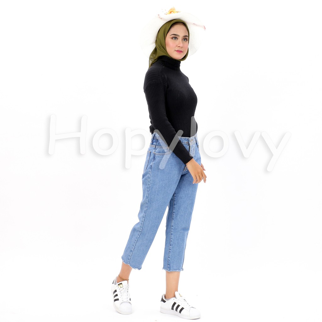 HOPYLOVY - Celana Jeans Boyfriend Wanita Unfinished Gisel